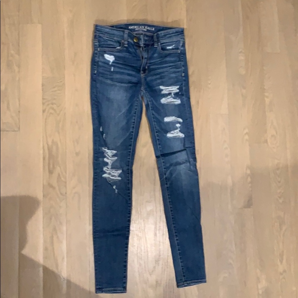 American Eagle Medium-Wash Distressed Skinny Jeans